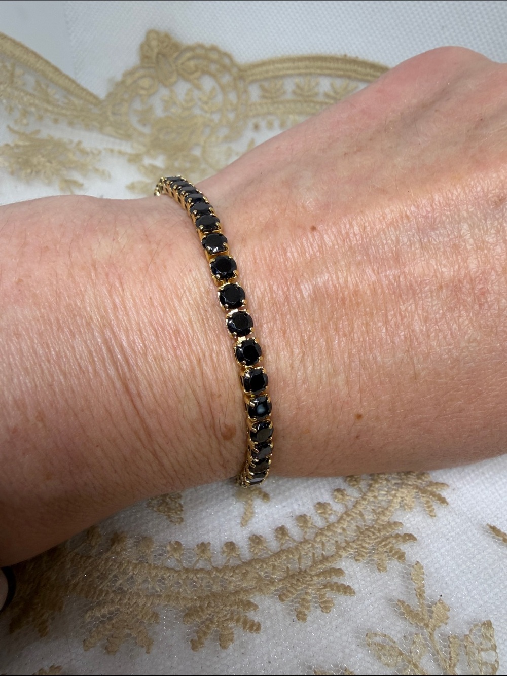 10 CTW Genuine Black Spinel 18K Gold Tennis Bracelet Estate Dark Luxury 7.5”